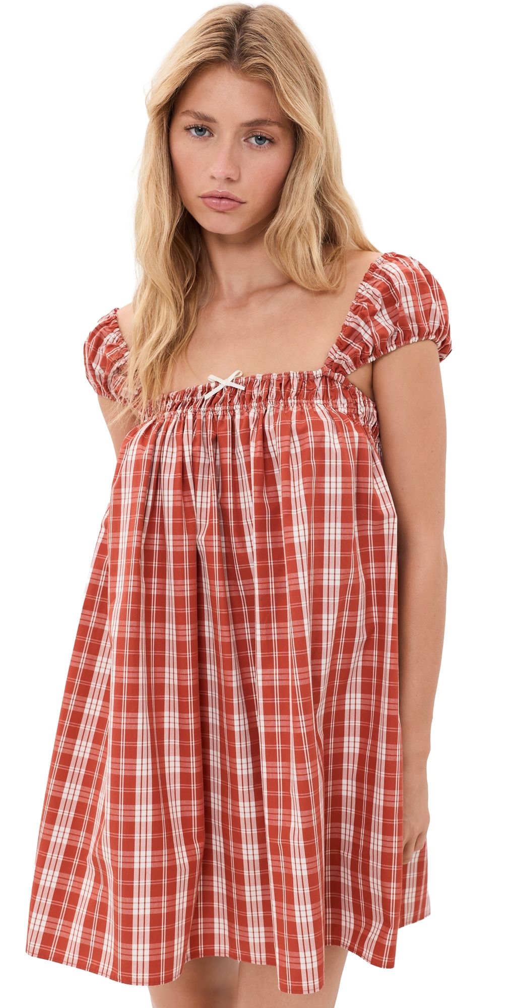 FAITHFULL Belinha Babydoll Mini Dress Ines Check Terra Rosso XL