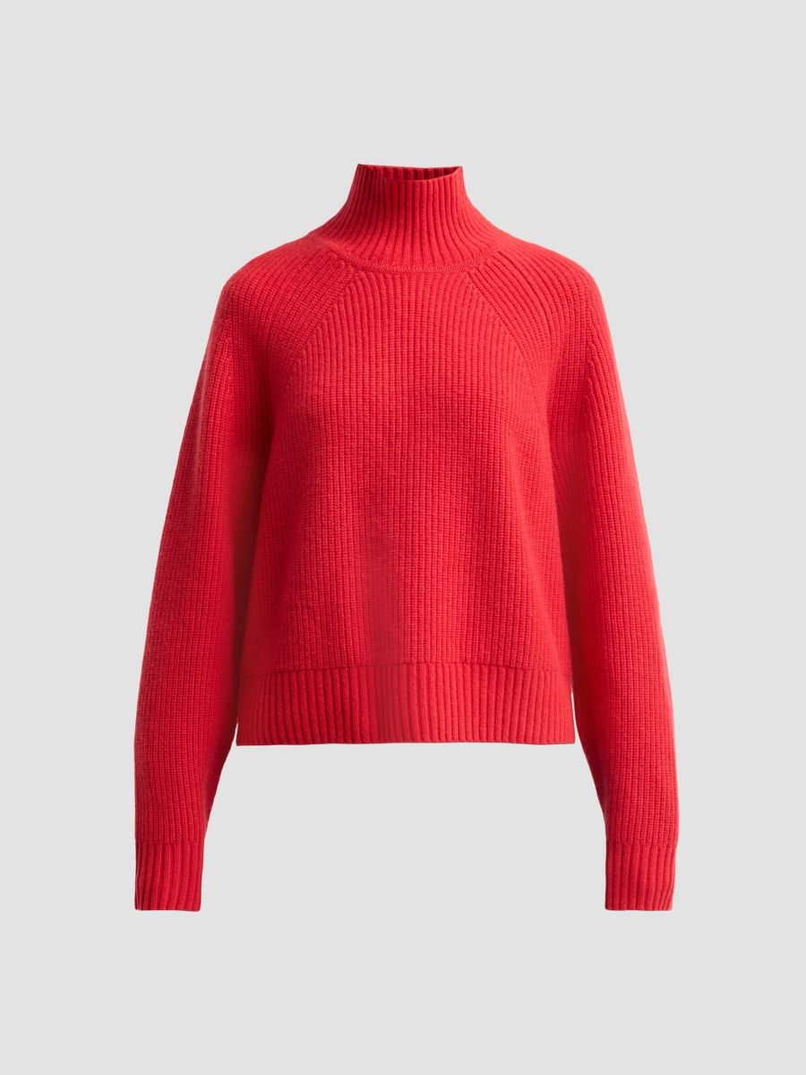 Guest in Residence Women's Rib-Knit Cashmere Turtleneck Crop Sweater - Candy Cane - Size Large