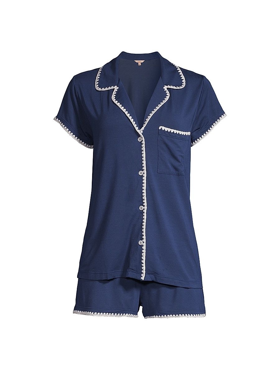 Women's Frida 2-Piece Whip Stitch Pajama Set - Navy Ivory - Size XL