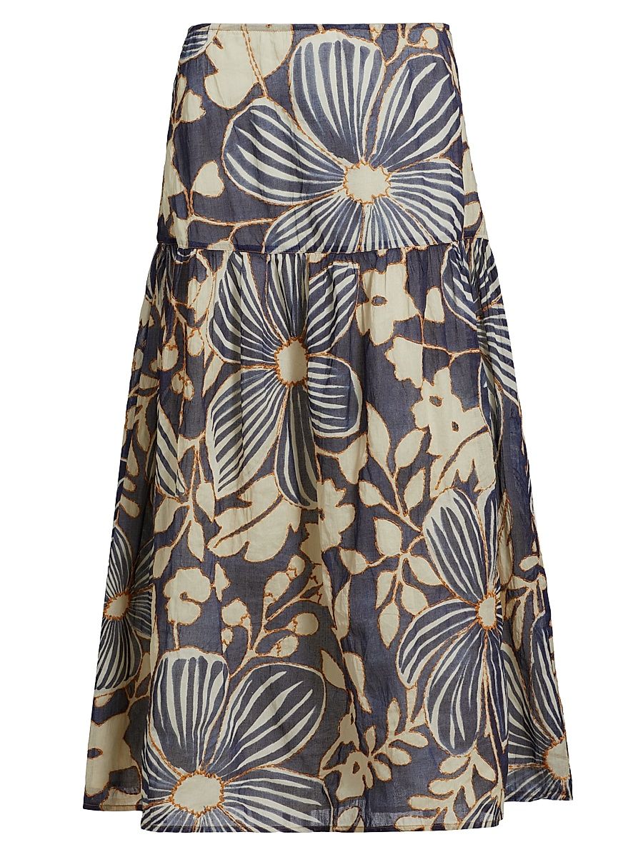 Women's Owens Floral Cotton Midi-Skirt - Moon Flower - Size 12