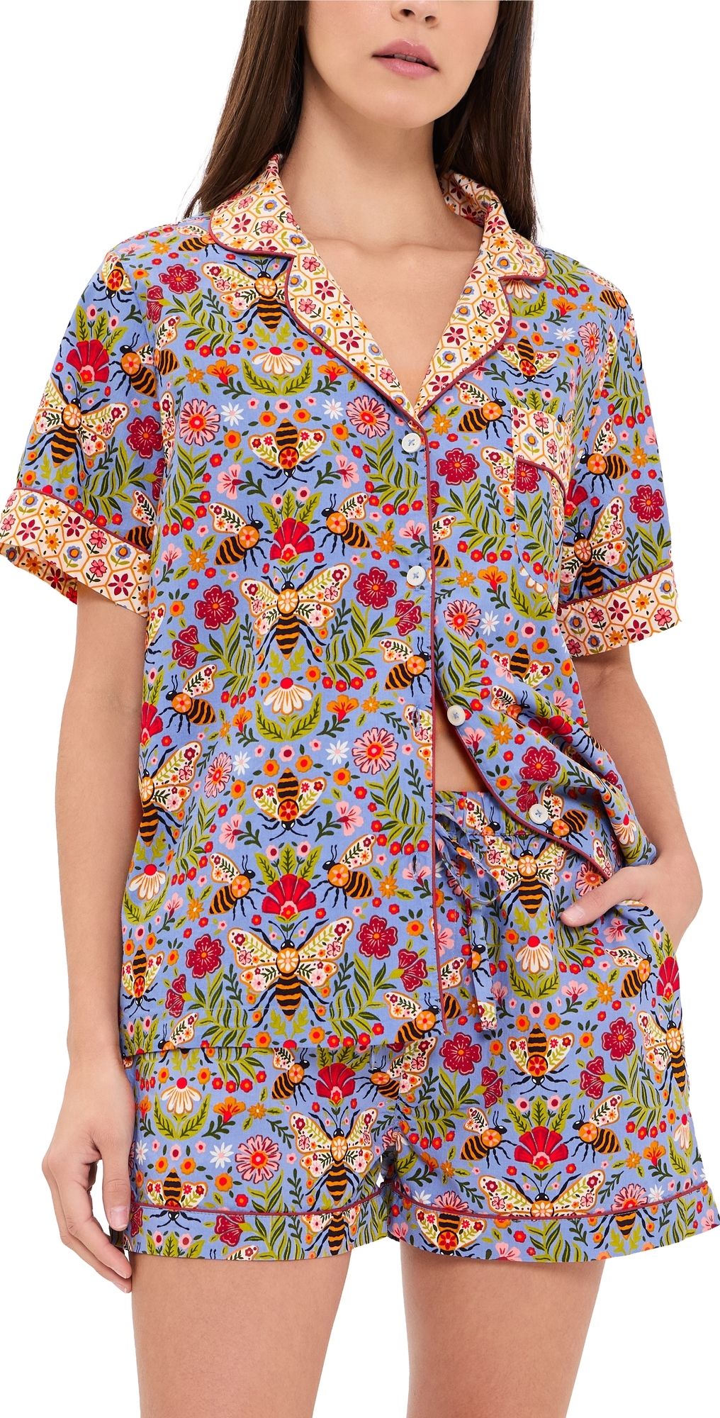 Printfresh Bee Tapestry Short PJ Set delphinium blue M