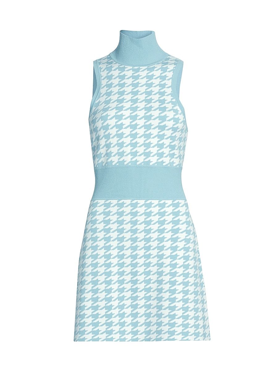 Women's Shelby Herringbone Mock Turtleneck Dress - Powder Blue Optic Houndstooth - Size XL