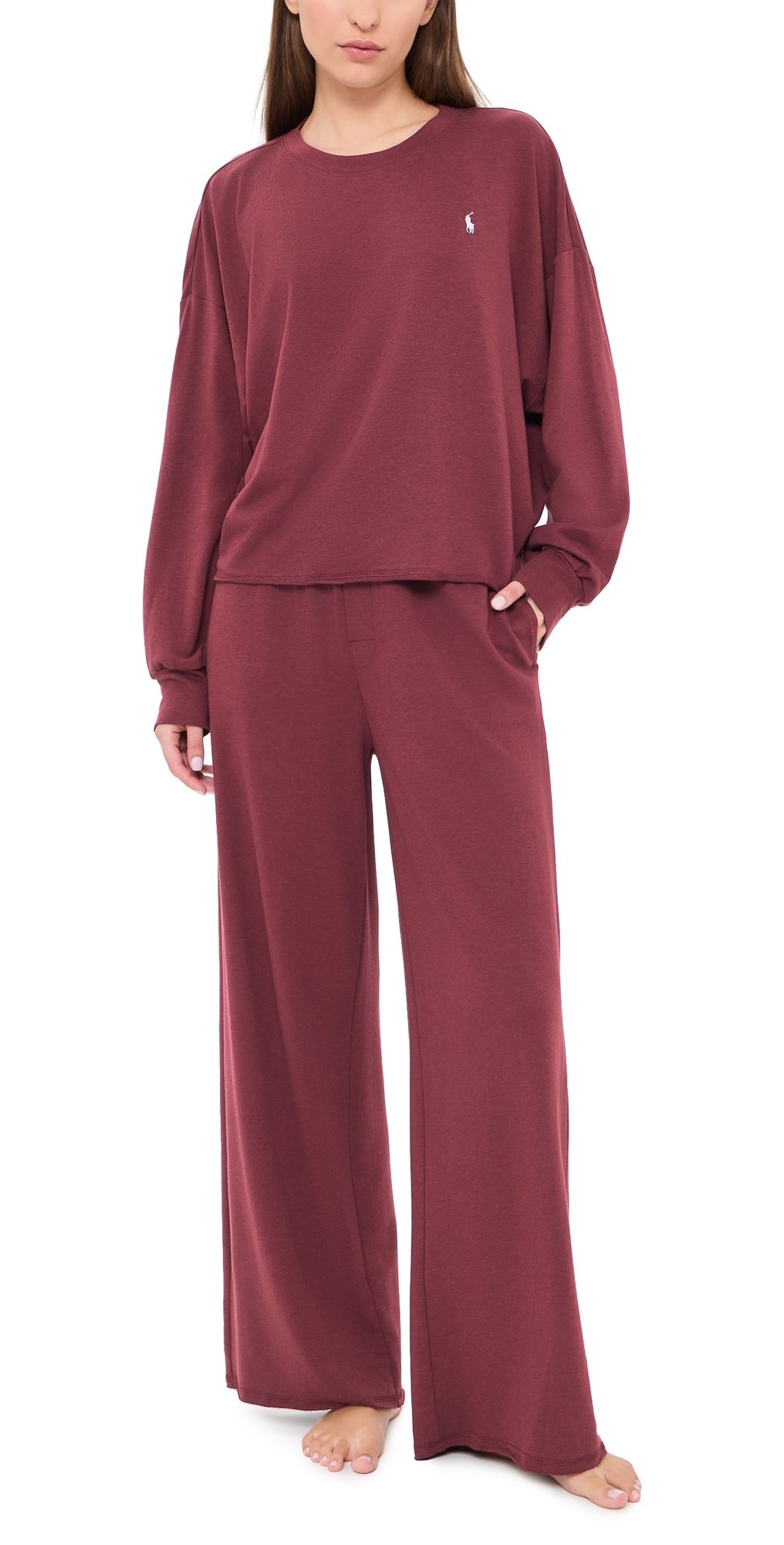 Polo Ralph Lauren Crew Neck/Wide Leg Pants Set Zinfandel S