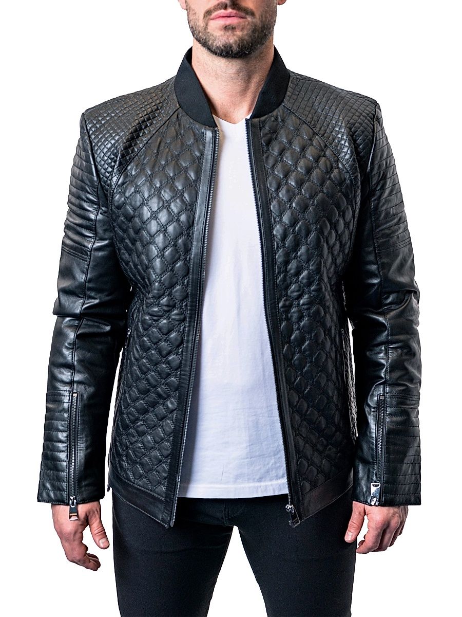 Men's Leather Croco Jacket - Black - Size XL