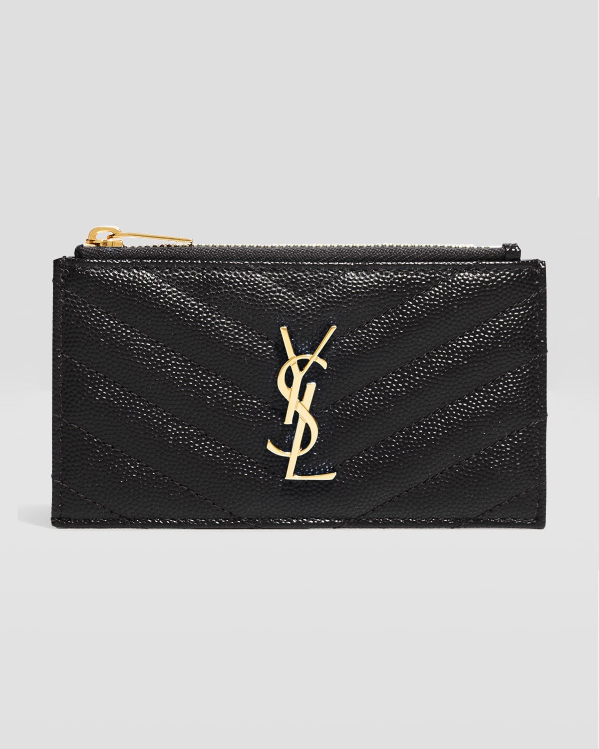 YSL Monogram Small Ziptop Card Case in Grained Leather