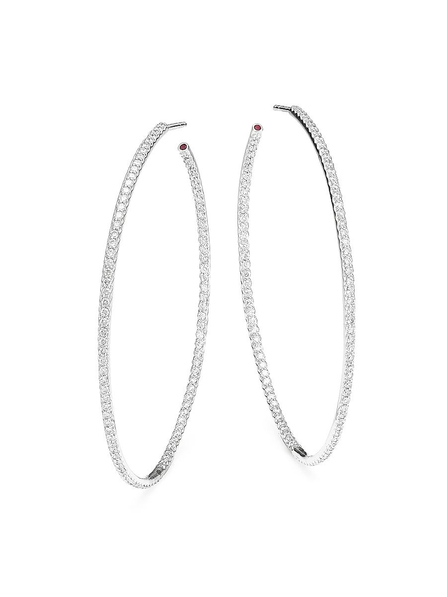 Women's Perfect Diamond 18K White Gold & Micro-Pavé Inside-Out Extra-Large Hoop Earrings - White Gold