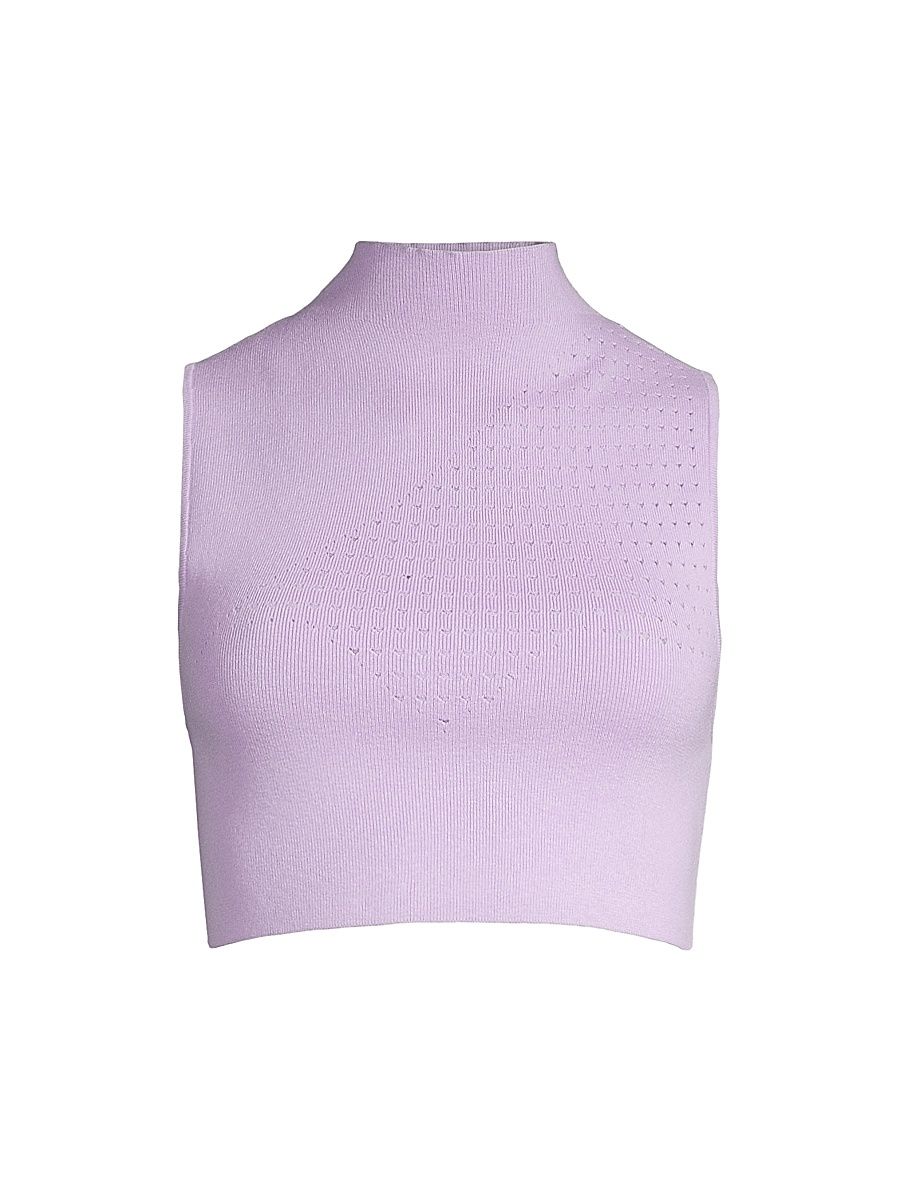 Women's Laser-Dot Mock Turtleneck Crop Top - Purple - Size XL