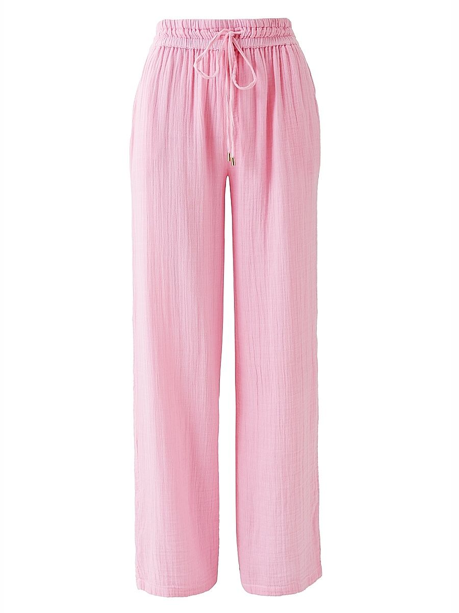 Women's Krissy Crinkle Cotton Wide-Leg Pants - Rose - Size Medium