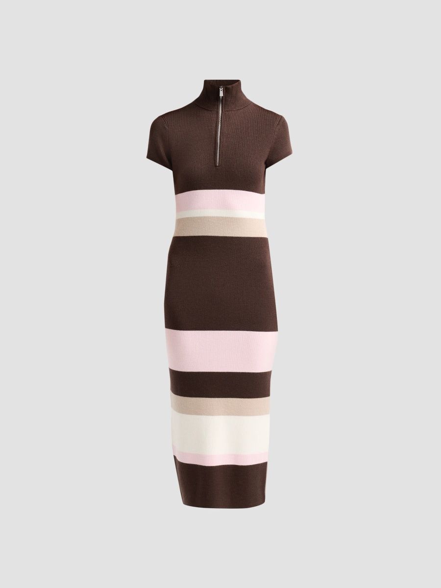 Toccin Women's ​Dasha Cap-Sleeve Mockneck Half-Zip Midi Dress - Espresso Multi - Size XS
