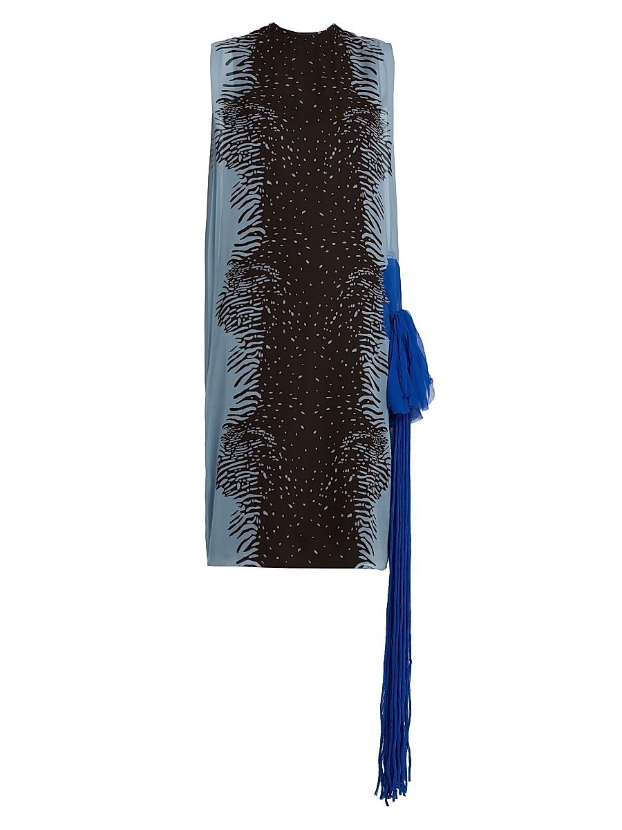 Women's Cuttlefish-Print Silk Knee-Length Sheath Dress - Washed Denim Expresso - Size 10