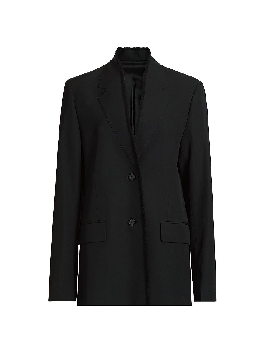 Women's Raw Lapel Wool Single-Breasted Jacket - Black - Size 6
