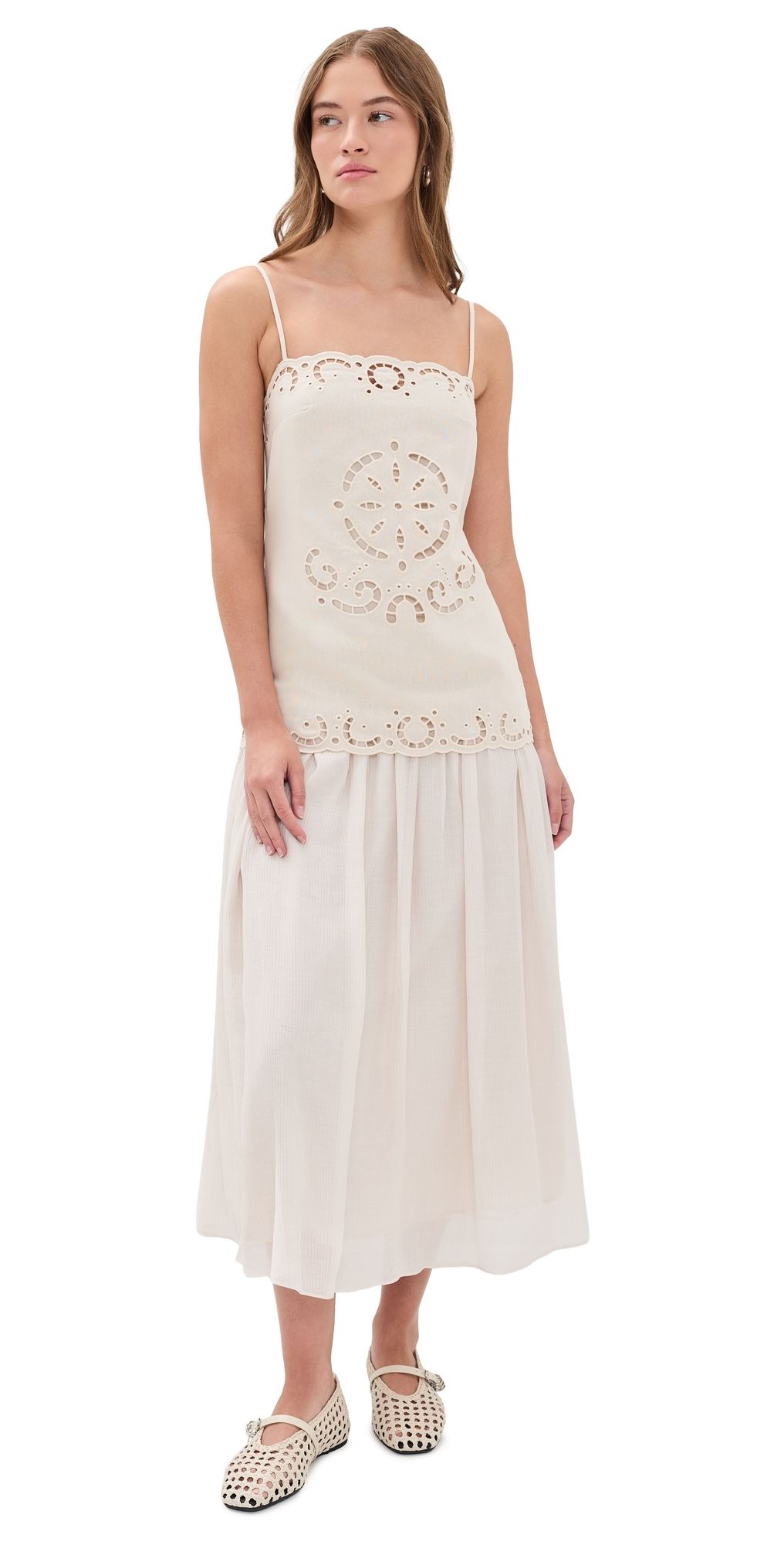 Moon River Spaghetti Strap Tube Top Midi Dress Cream S