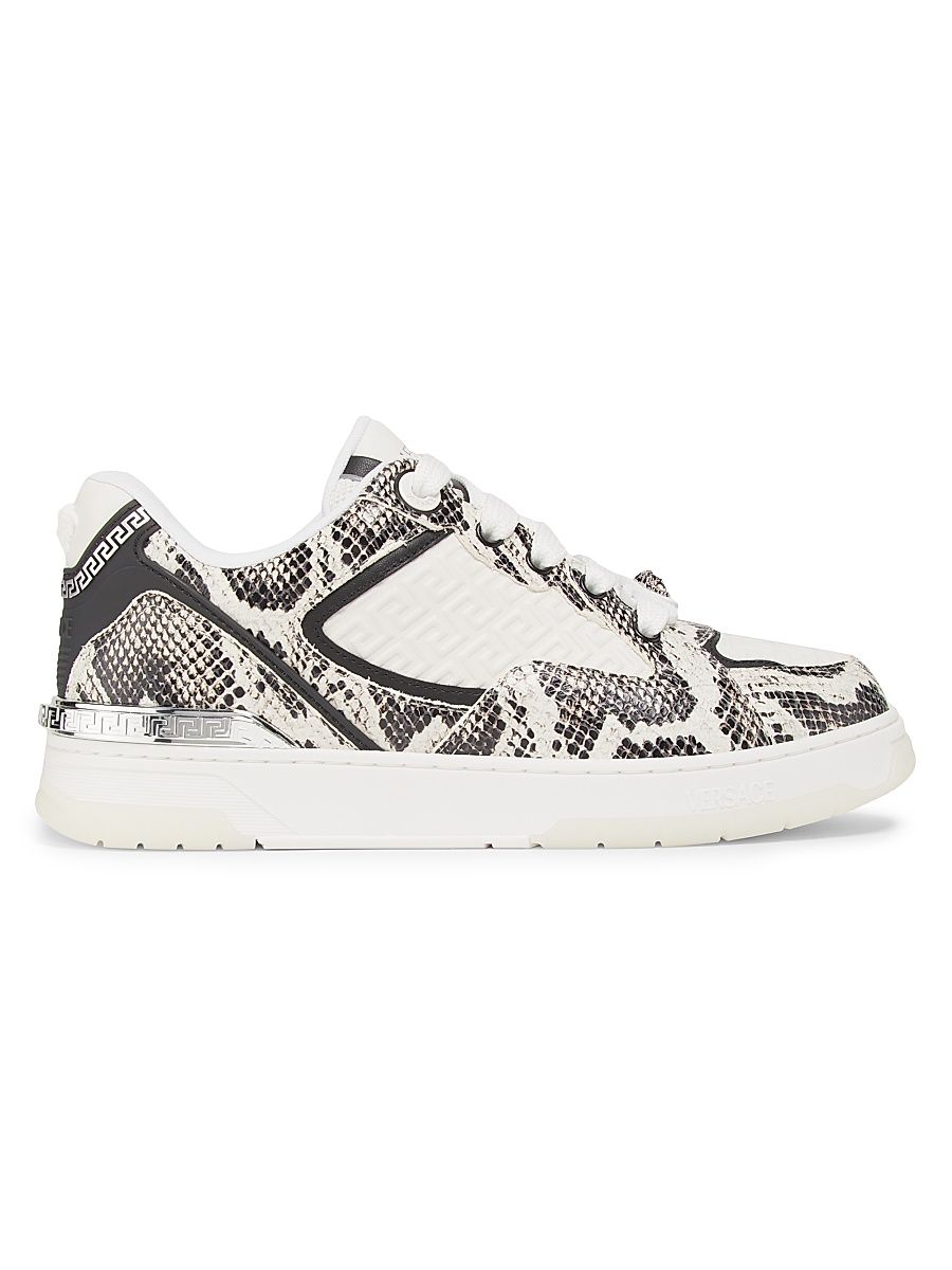 Men's Python Print Leather Low-Top Sneakers - White Black Palladium - Size 12