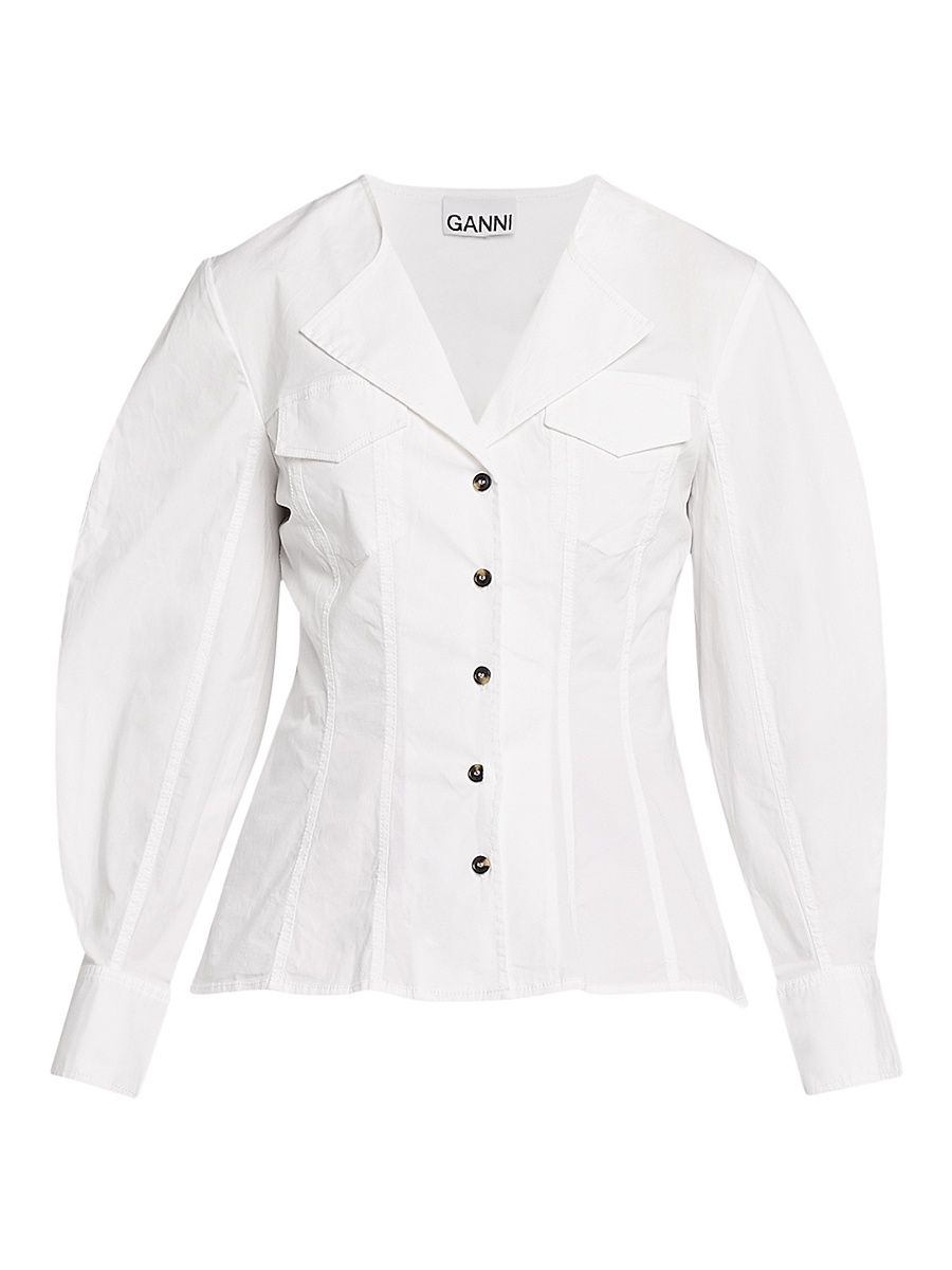 Women's Seamed Stretch-Cotton Shirt - Bright White - Size 0