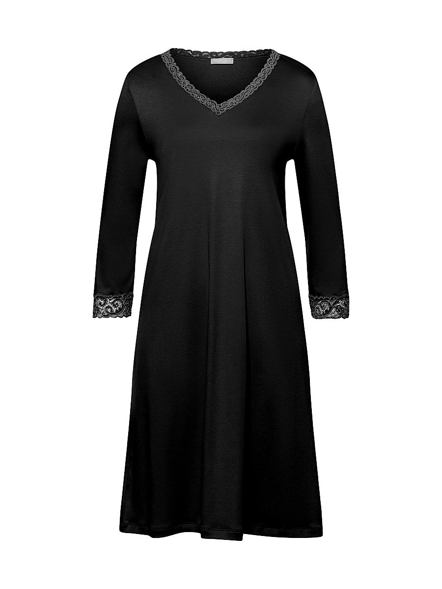 Women's Moments Cotton Lace-Trim Nightgown - Black - Size XL