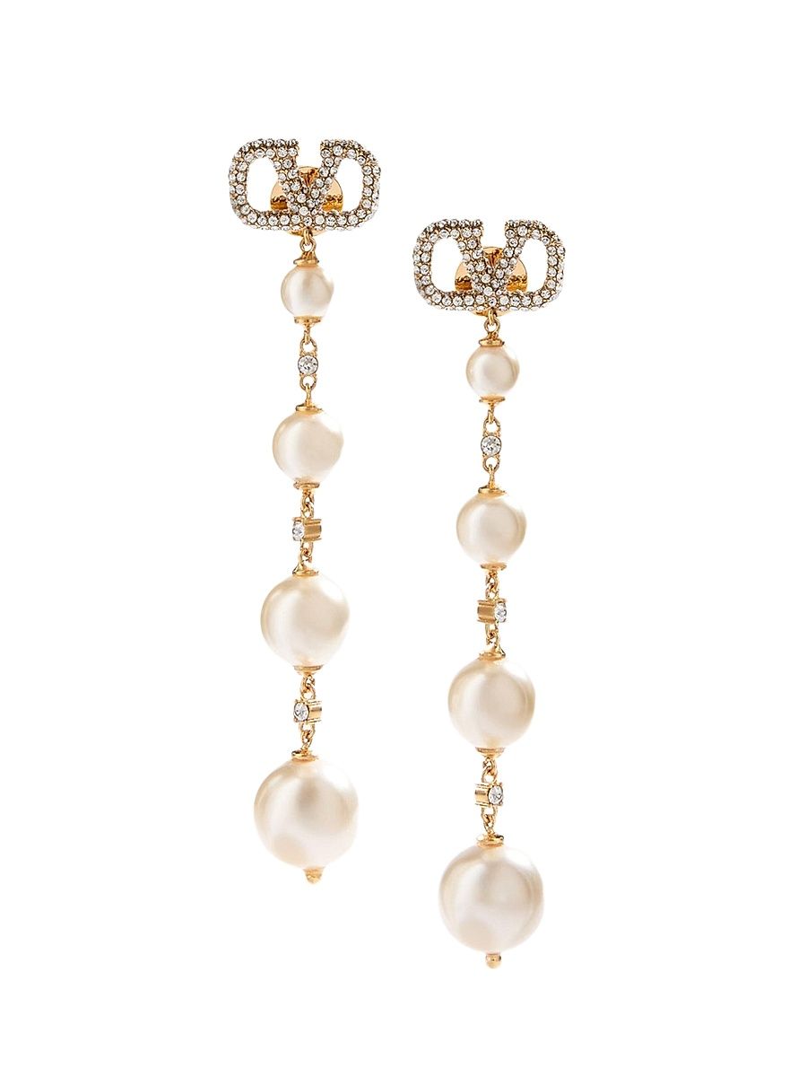 Women's VLogo Signature Earrings in Metal, Swarovski Crystals and Pearls - Gold
