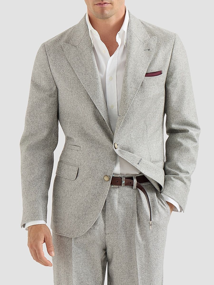 Men's Silk and Cashmere Cavalry Tweed Deconstructed Blazer - Lignite Grey - Size 46