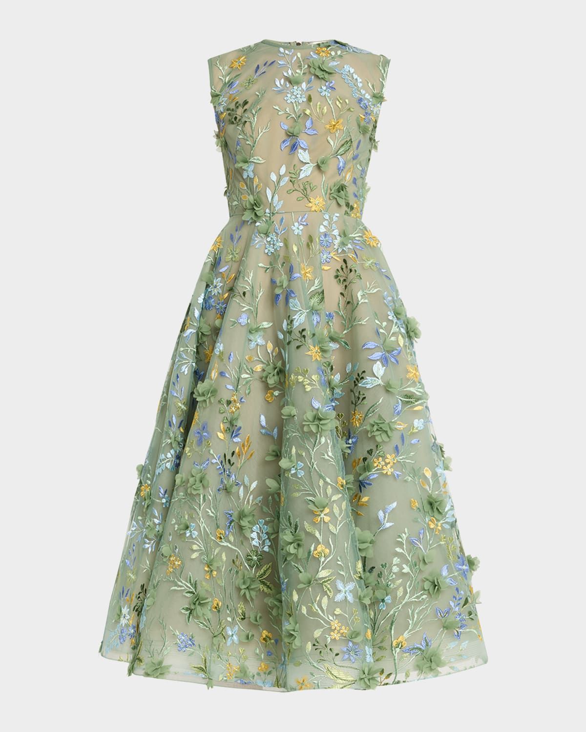 Saba Sleeveless Floral-Embroidered Midi Dress