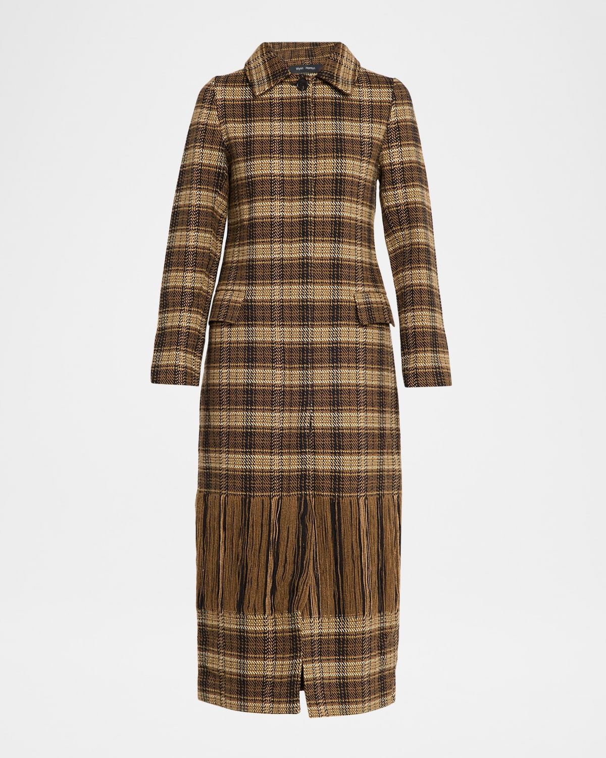 Long Woven Plaid Coat