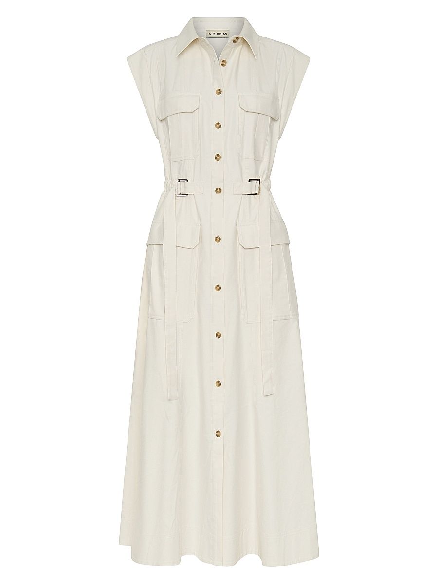 Women's Romina Cotton-Blend Twill Midi-Shirtdress - Ivory - Size 12