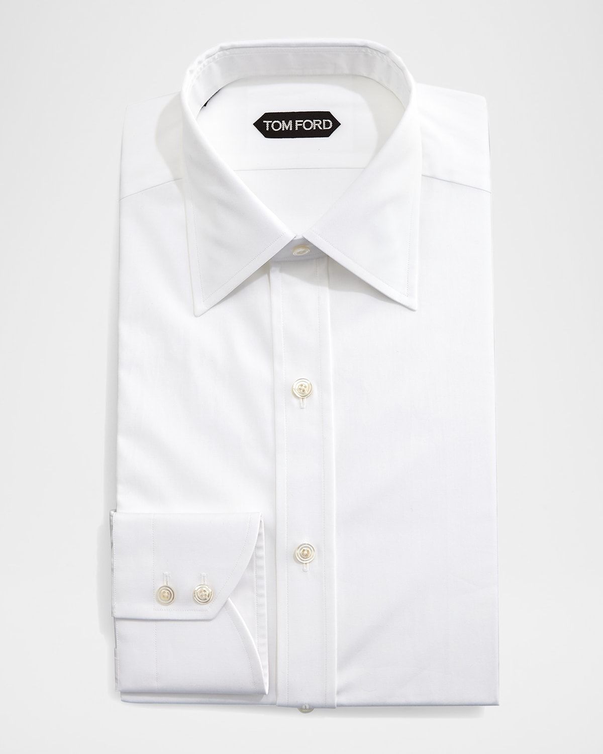 Solid Barrel-Cuff Dress Shirt, White