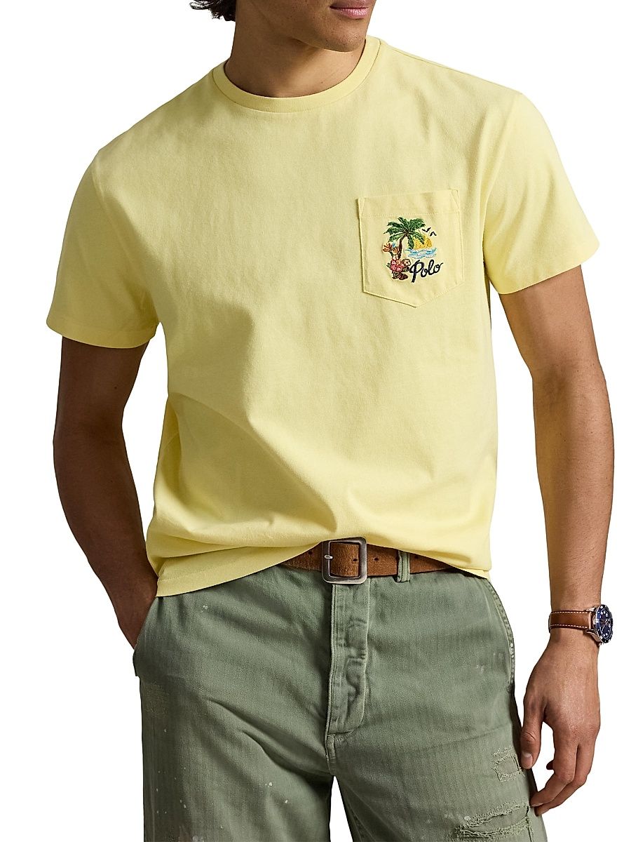 Men's Tropical-Print Cotton T-Shirt - Resort Gold - Size XL