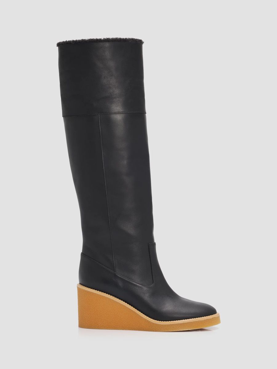 Women's Alma Shearling-Lined Leather Boots - Black - Size 6