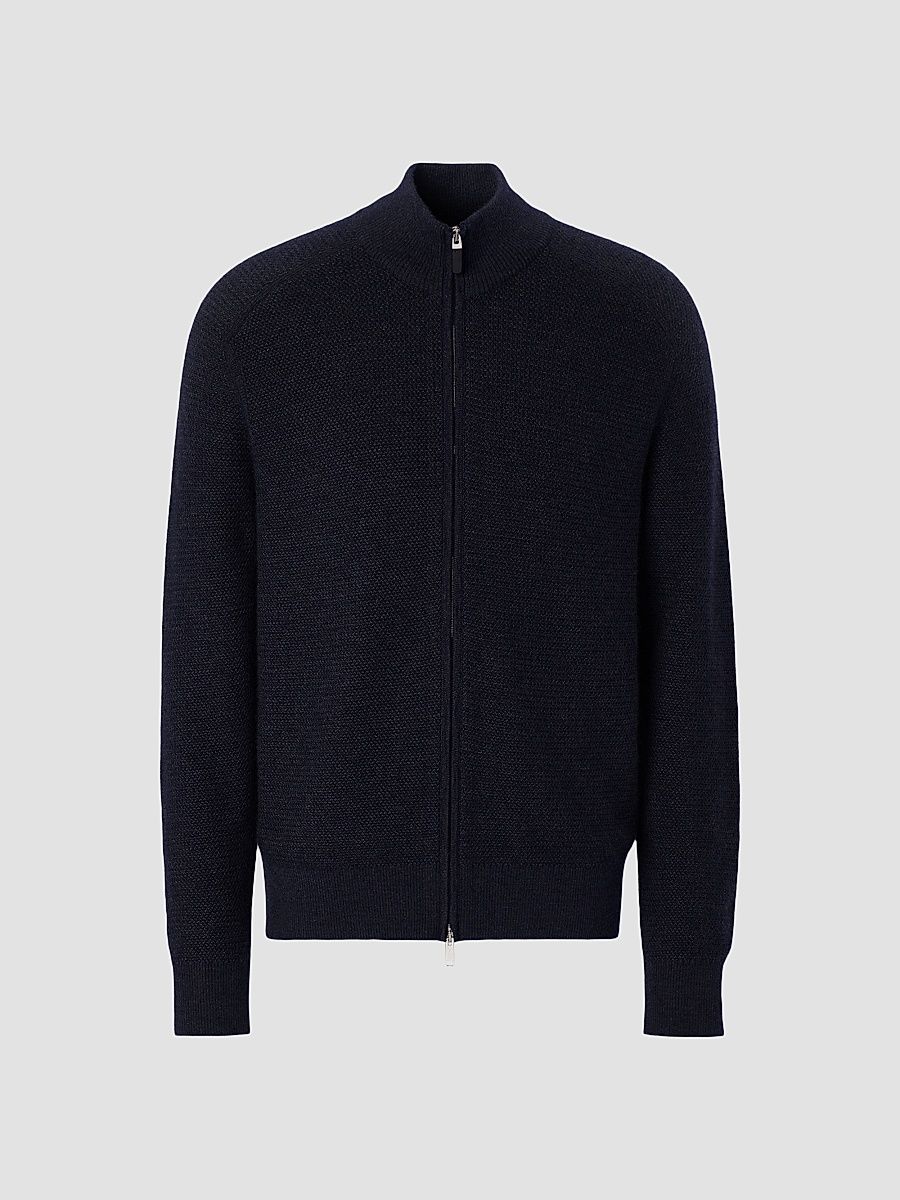 Men's Cashseta Full Zip Cardigan - Navy Blue - Size 36