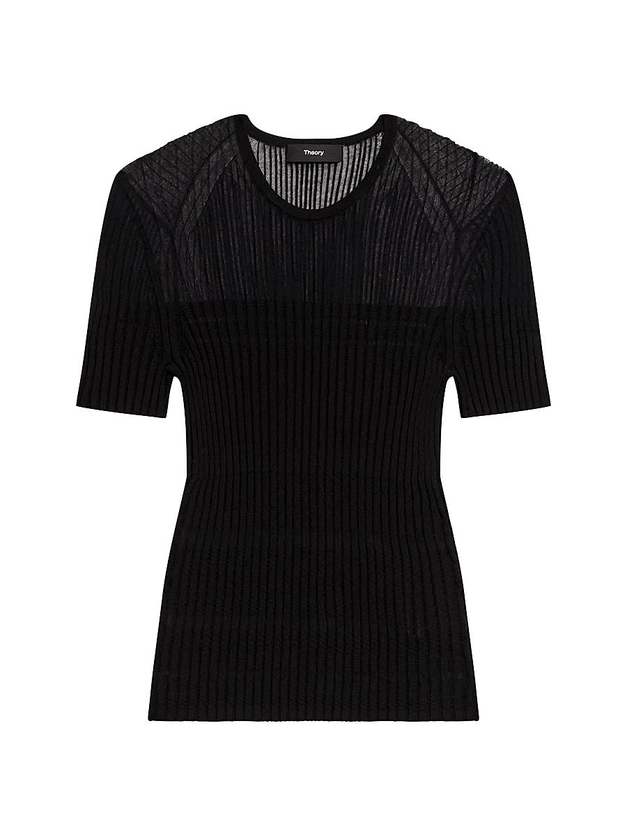 Women's Crepe-Knit Striped T-Shirt - Black - Size Large