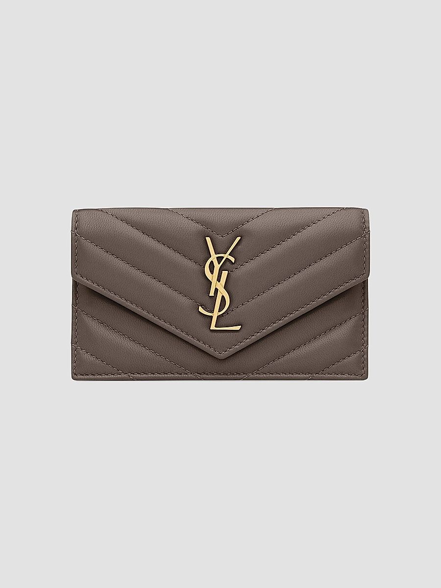 Saint Laurent Women's Cassandre Matelasse Fragments Flap Card Case in Quilted Lambskin - Urban Grey