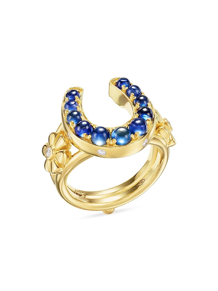 Women's Florence86 Horseshoe 18K Yellow Gold, Blue Sapphire & 0.14 TCW Diamond Ring - Yellow Gold - Size 6.5
