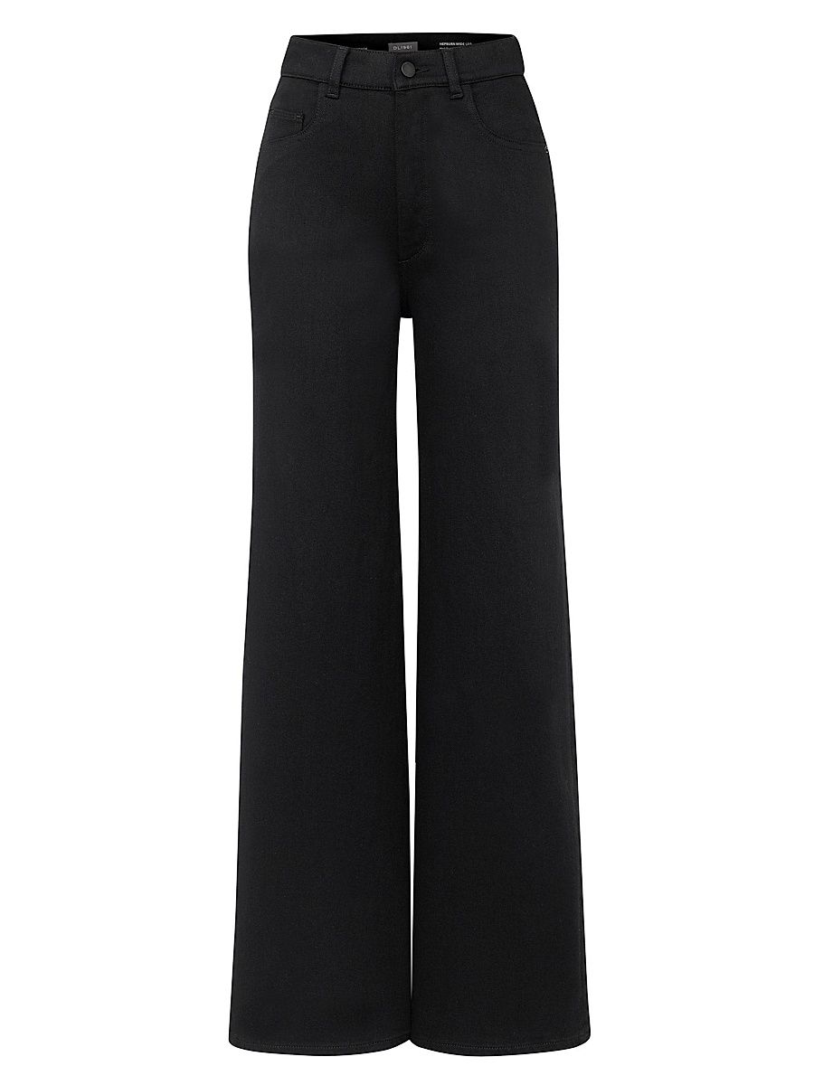 DL1961 Women's Hepburn Wide Leg High Rise Crop Jeans - Jet Black - Size 26