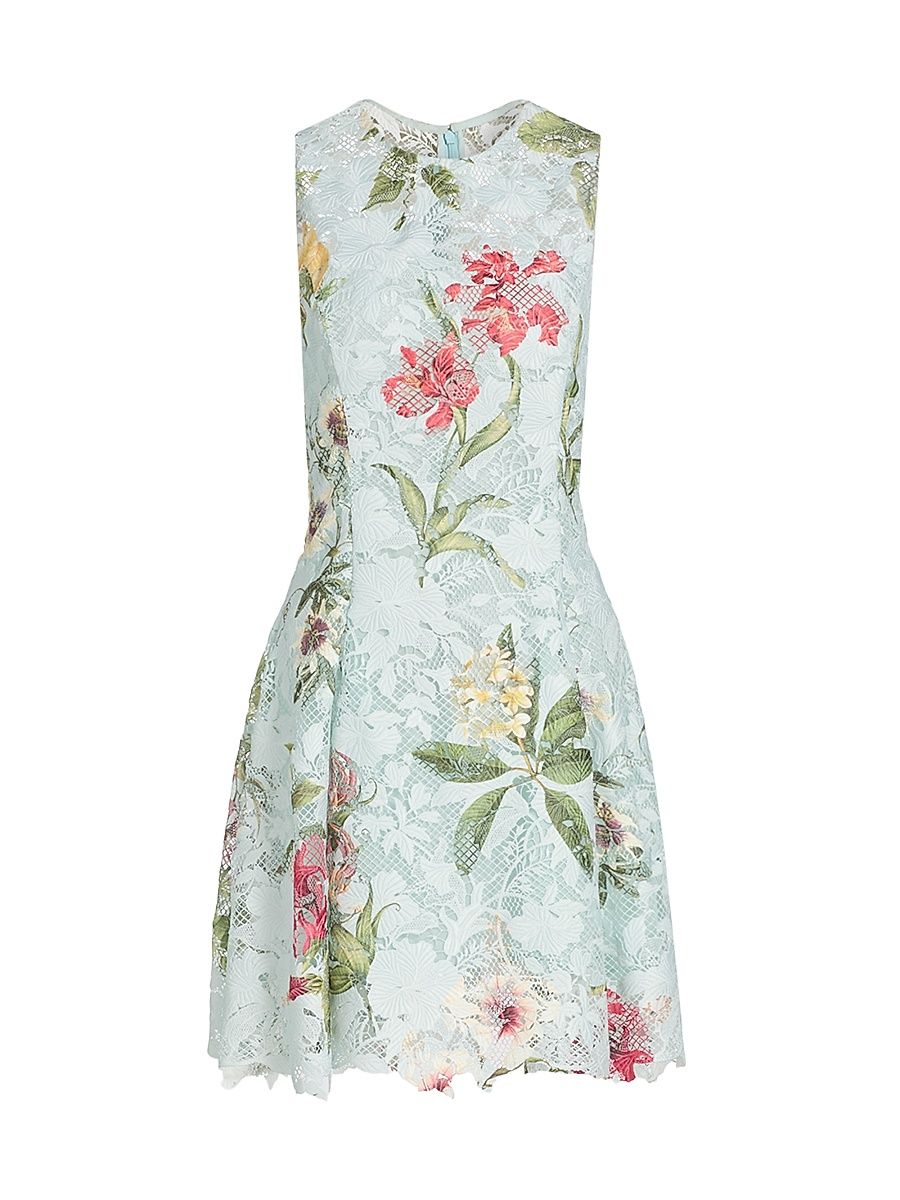 Women's Floral Print Lace Minidress - Saltwater Multi - Size 10
