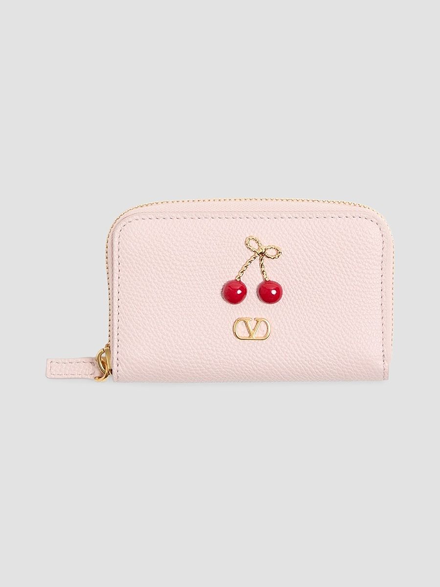 Women's Zip Wallet in Grainy Calfskin - Rose Quartz