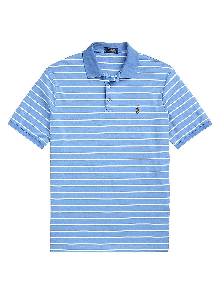 Men's Classic Fit Striped Polo Shirt - Sky Blue White - Size XXL