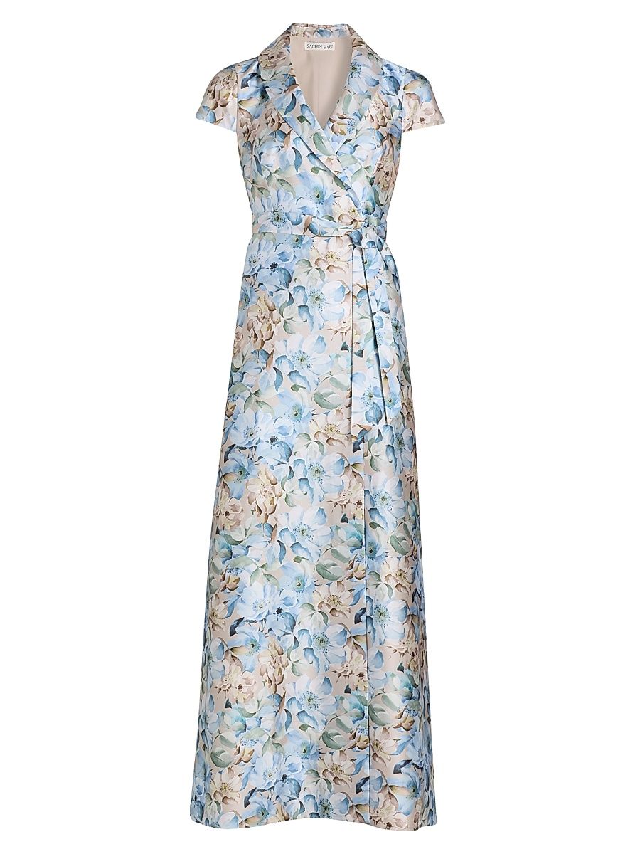 Women's Etienne Floral Wrap Gown - Watercolor Gernaium - Size 14