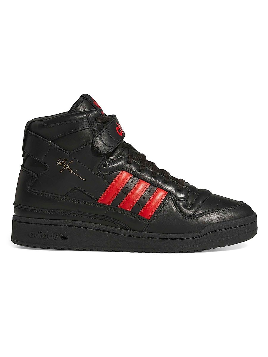 Men's adidas x Willy Chavarria Forum Leather High-Top Sneakers - Black Red - Size 8.5
