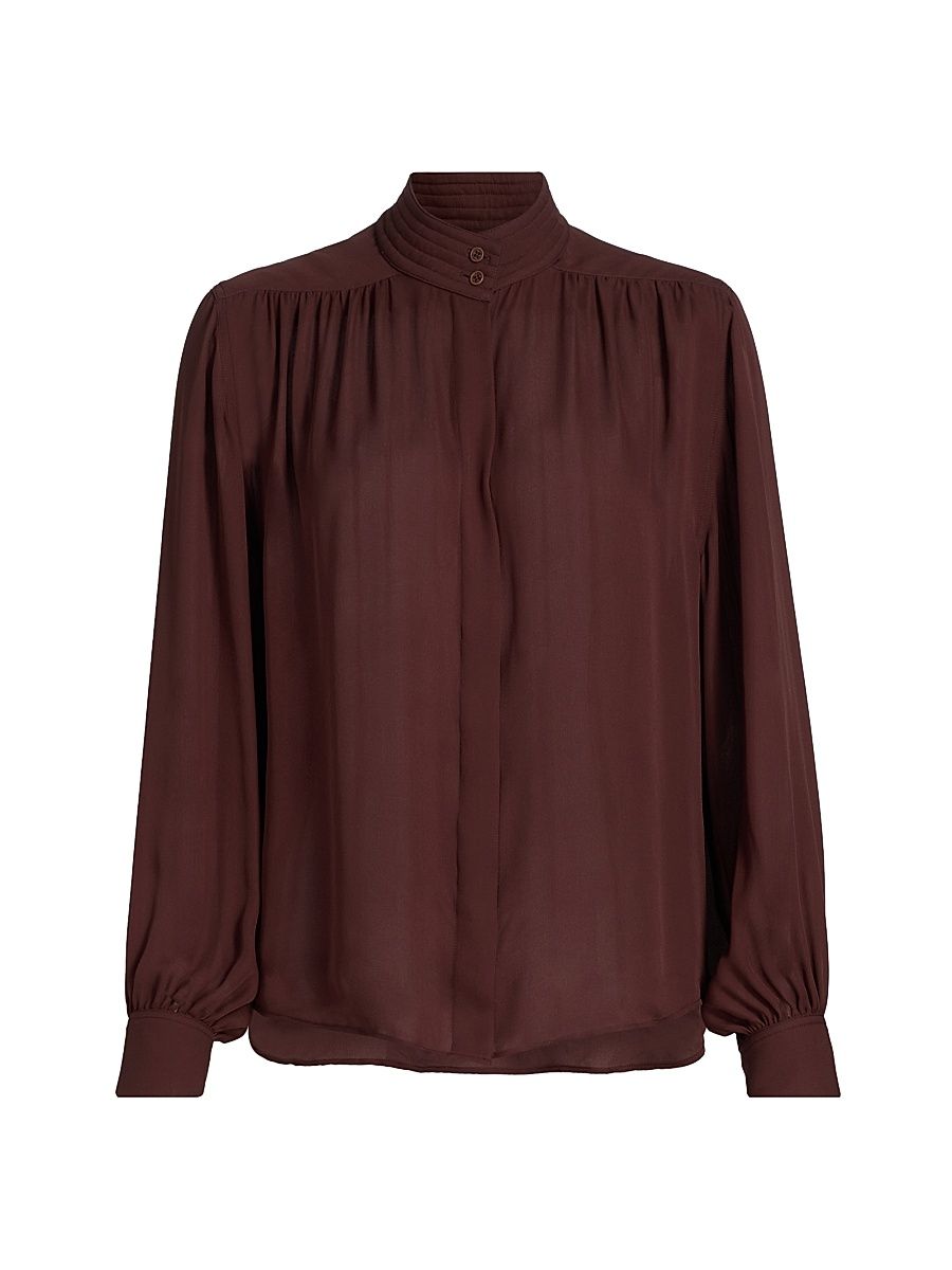 Women's Revi Silk Button-Front Blouse - Burgundy - Size Medium