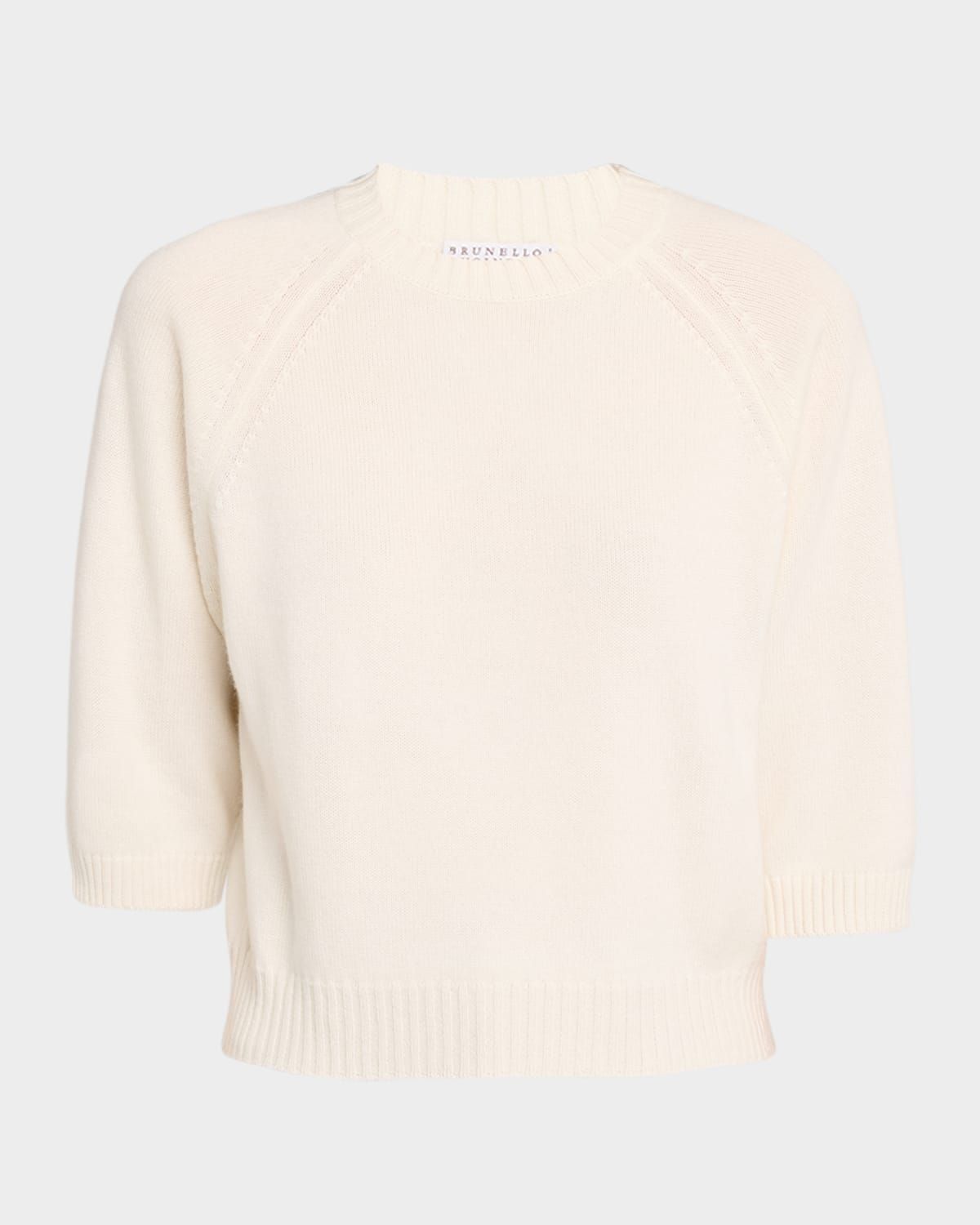 Shetland Cashmere Knit 3/4-Sleeve Crewneck Sweater