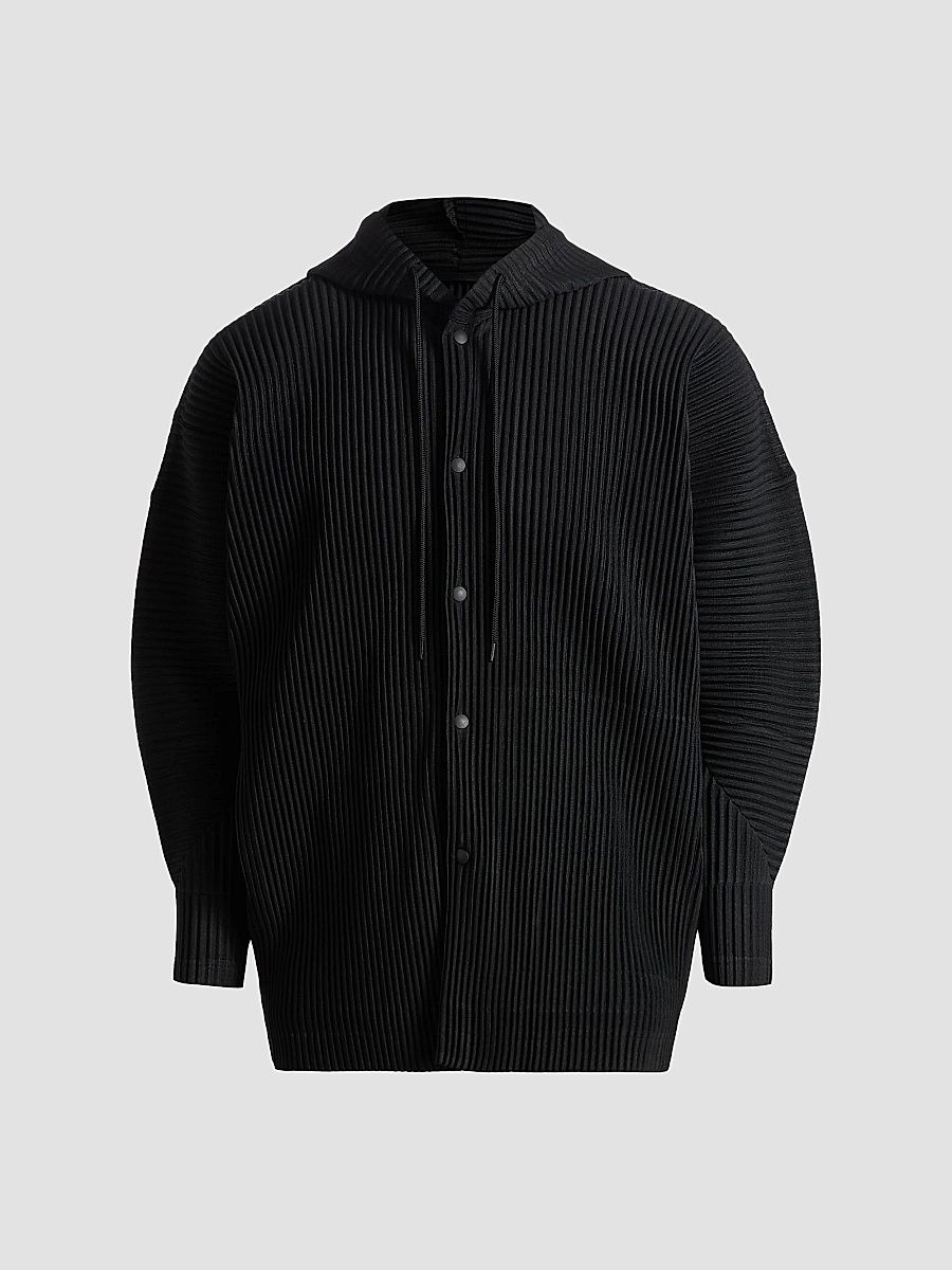 Men's Monthly Colors: February Pleated Snap-Front Hoodie - Black - Size XL