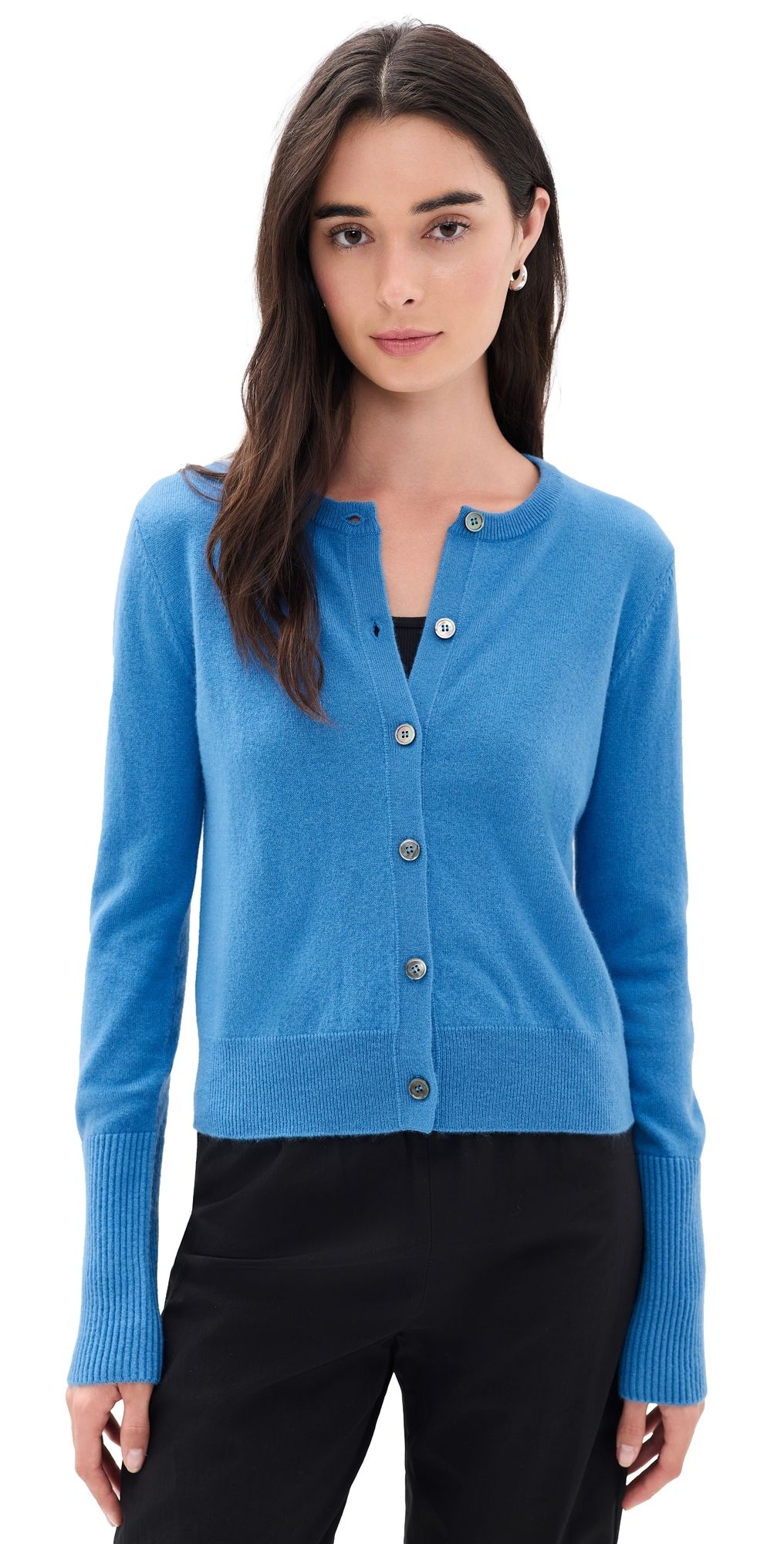 La Ligne Solid Lean Lines Cashmere Cardigan Cerulean M