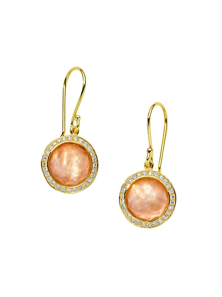 Women's Lollipop 18K Yellow Gold, Green Amethyst, Blue Topaz & Diamond Mini Drop Earrings - Brown Shell