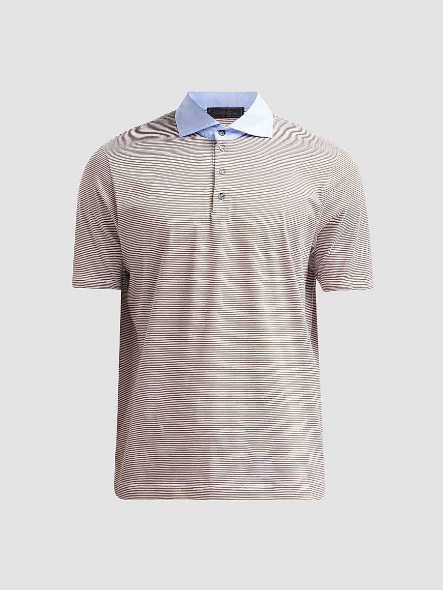 Men's Striped Jersey Polo Shirt - Beige - Size XXL