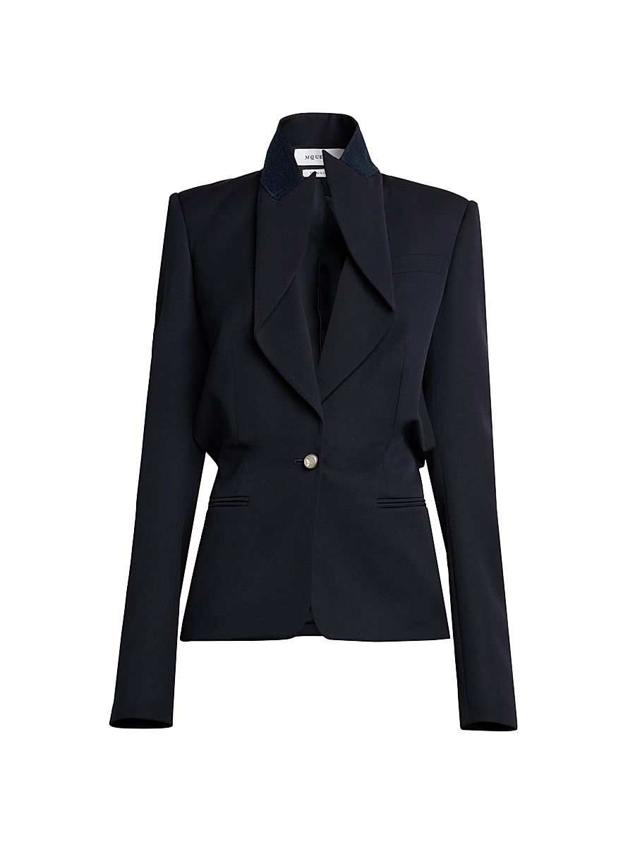 Women's Grained Wool Sculpted Blazer - Midnight Blue - Size 10