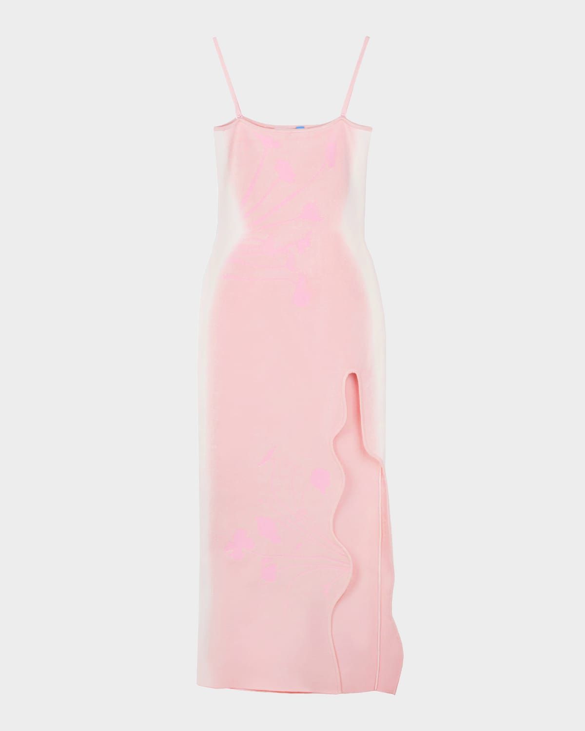 Iris Flower Printed Wavy Slit Maxi Dress