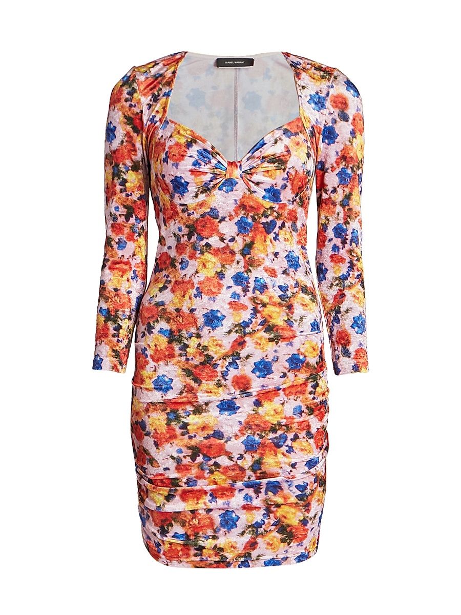 Women's Goji Printed Ruched Velvet Minidress - Orange - Size 4