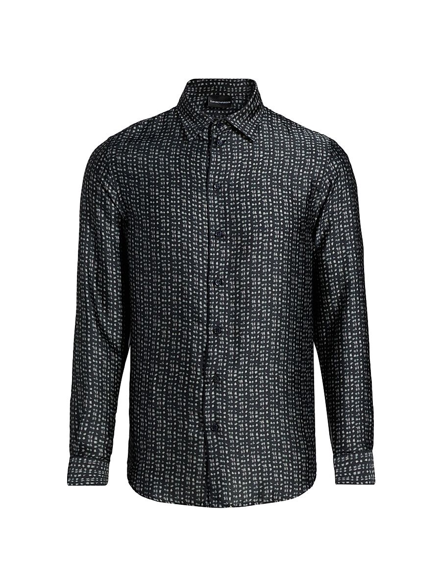 Men's Charcoal Lines Stretch Sport Shirt - Grey Stick - Size Large