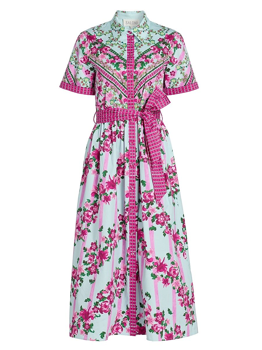 Women's Vivienne Striped Cotton Midi-Shirtdress - Bellis Ornamental - Size 12