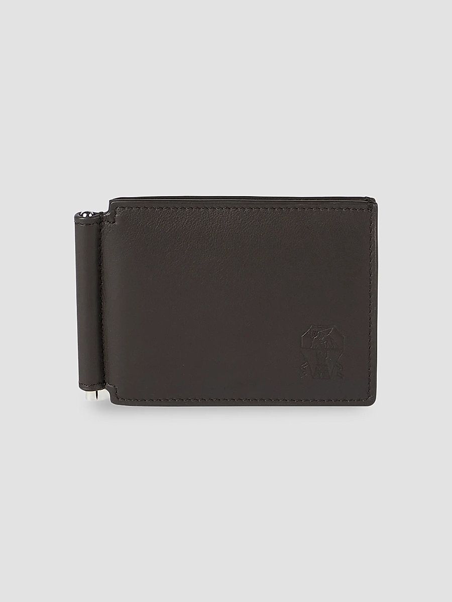 Men's Smooth Calfskin Money Clip Wallet - Dark Brown