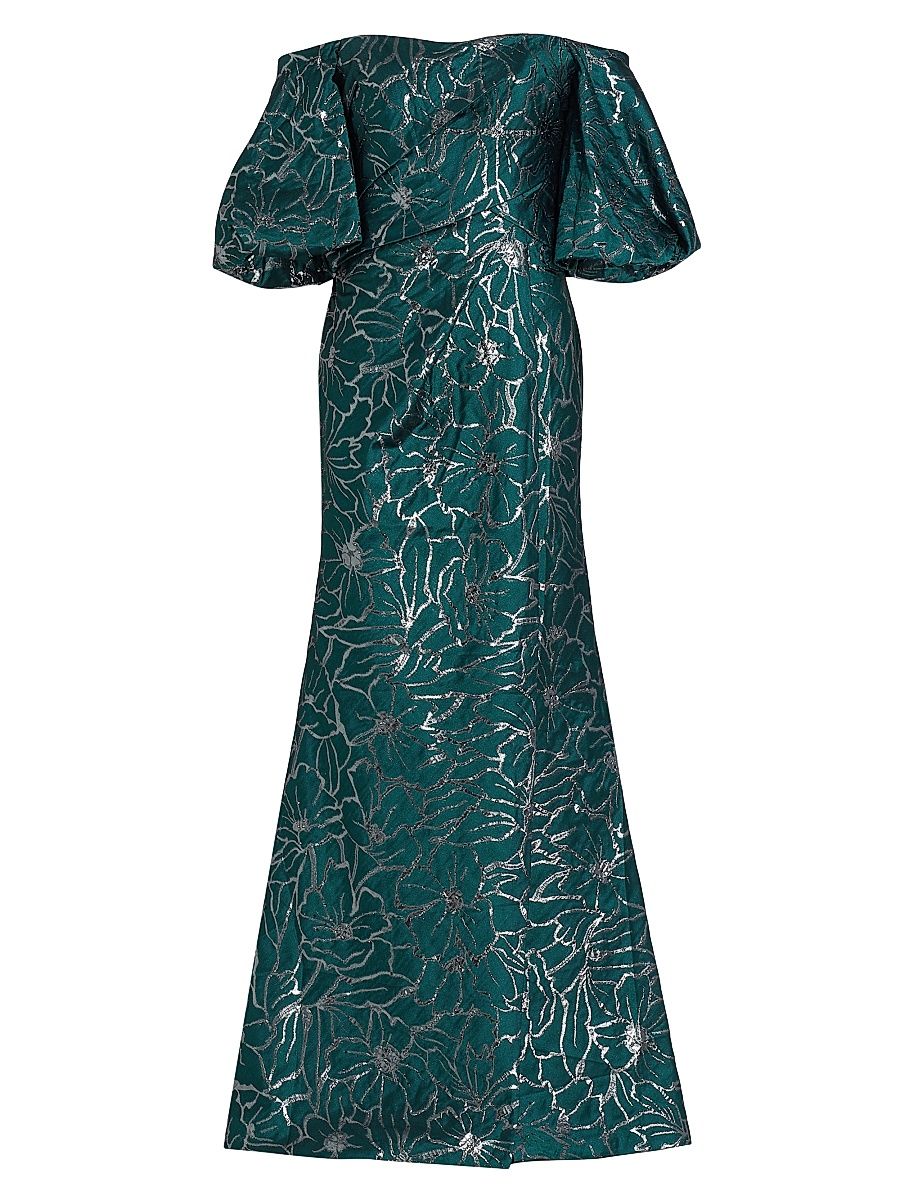 Women's Puff-Sleeve Gown - Dark Teal - Size 4